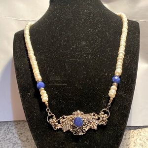 Vintage Natural pearls, lapis and sterling silver